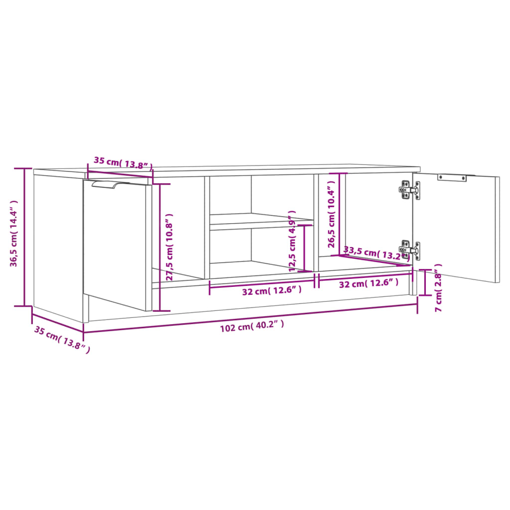 Tv-Meubel 02X35X36,5 Cm Bewerkt Hout Kleurig Gerookt eiken