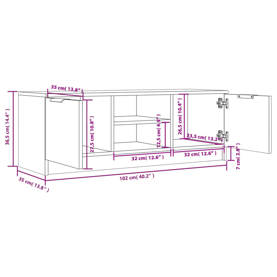 Tv-Meubel 02X35X36,5 Cm Bewerkt Hout Eikenkleurig Grijs sonoma