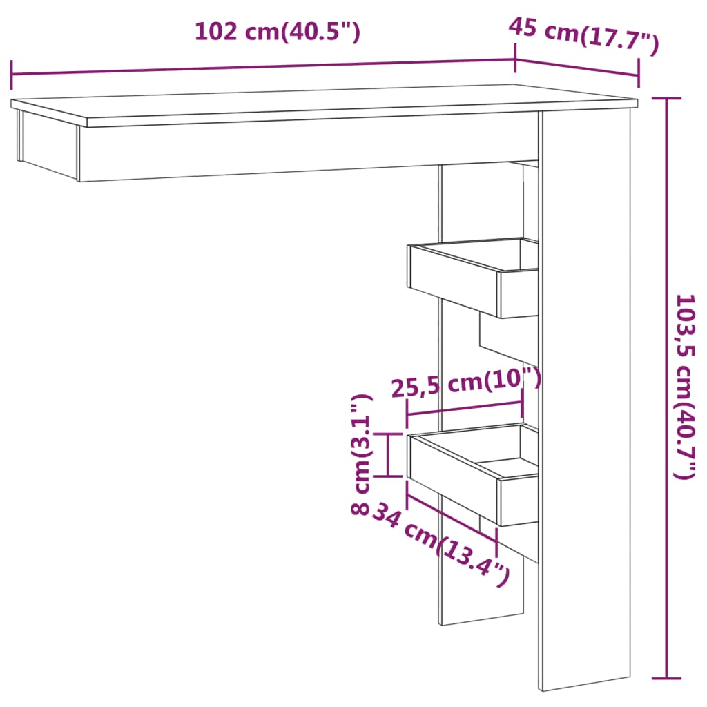 Bartafel Wandgemonteerd 02X45X03,5 Cm Bewerkt Hout Eikenkleur Gerookt eiken