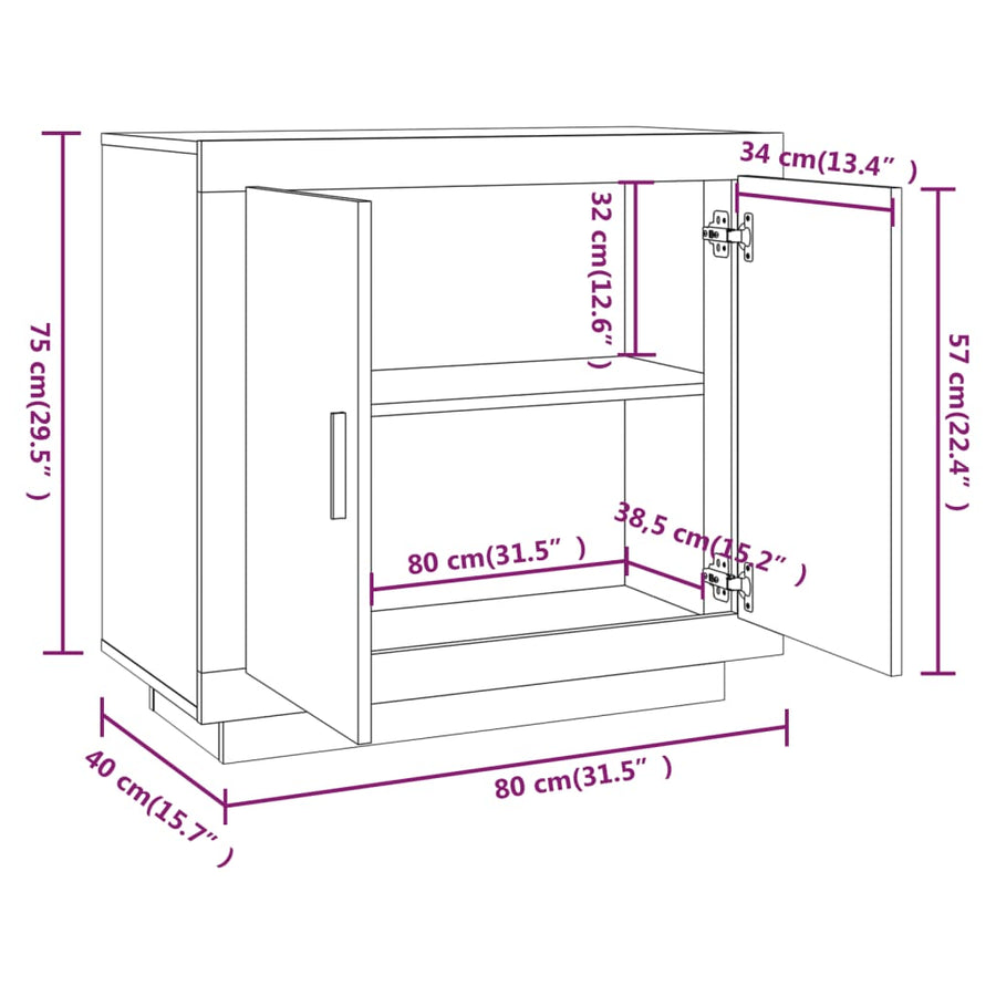 Dressoir 80X40X75 Cm Bewerkt Hout Eikenkleurig Grijs sonoma
