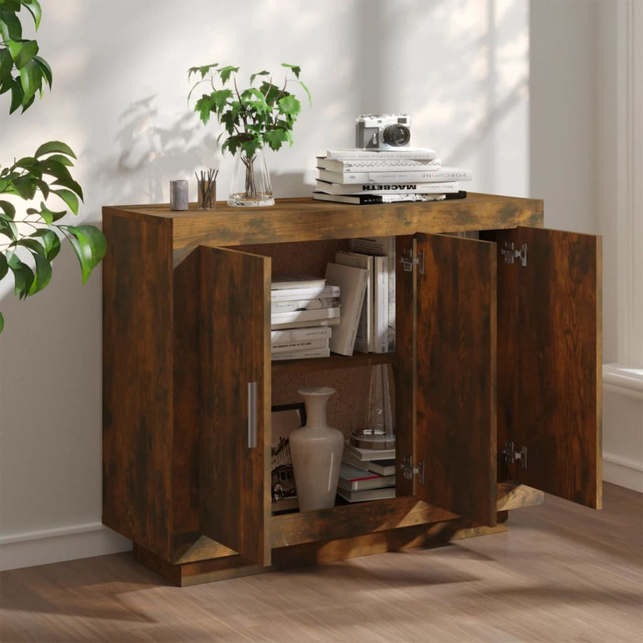 Dressoir 92X35X75 Cm Bewerkt Hout Gerookt Eikenkleurig