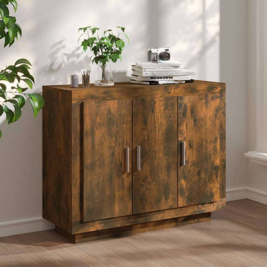 Dressoir 92X35X75 Cm Bewerkt Hout Gerookt Eikenkleurig