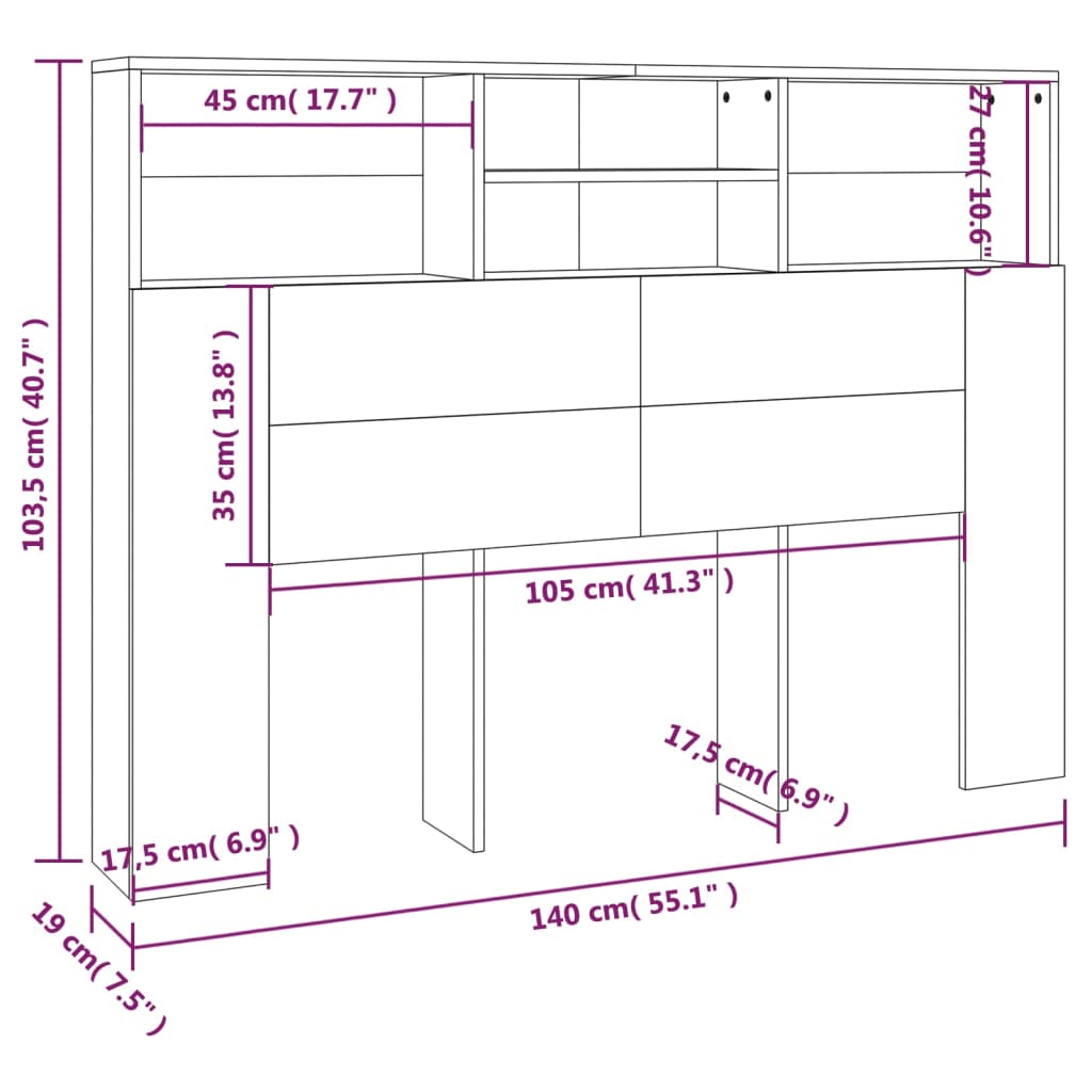 Hoofdbordkast 140x19x103,5 cm grijs sonoma eikenkleurig