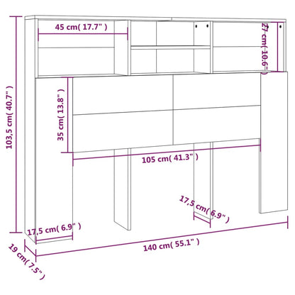 Hoofdbordkast 140x19x103,5 cm grijs sonoma eikenkleurig