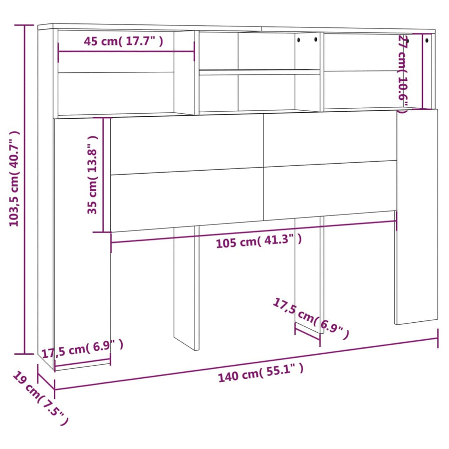 Hoofdbordkast 140x19x103,5 cm grijs sonoma eikenkleurig