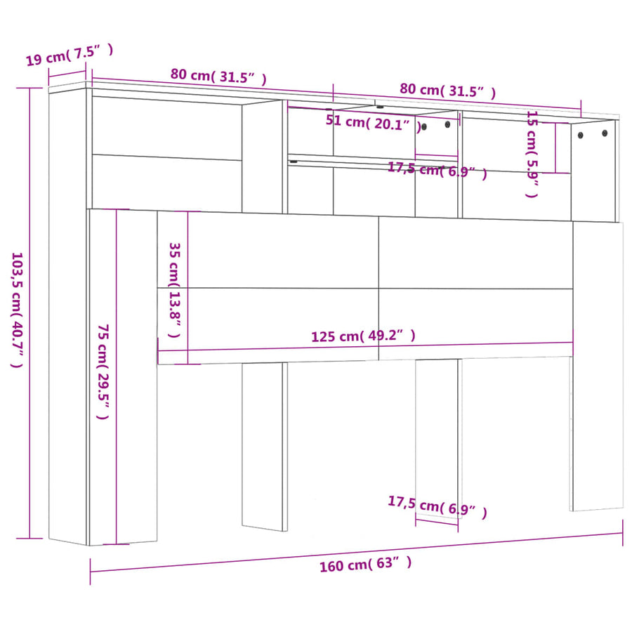Hoofdbordkast 60X9X03,5 Cm Kleurig Gerookt eiken