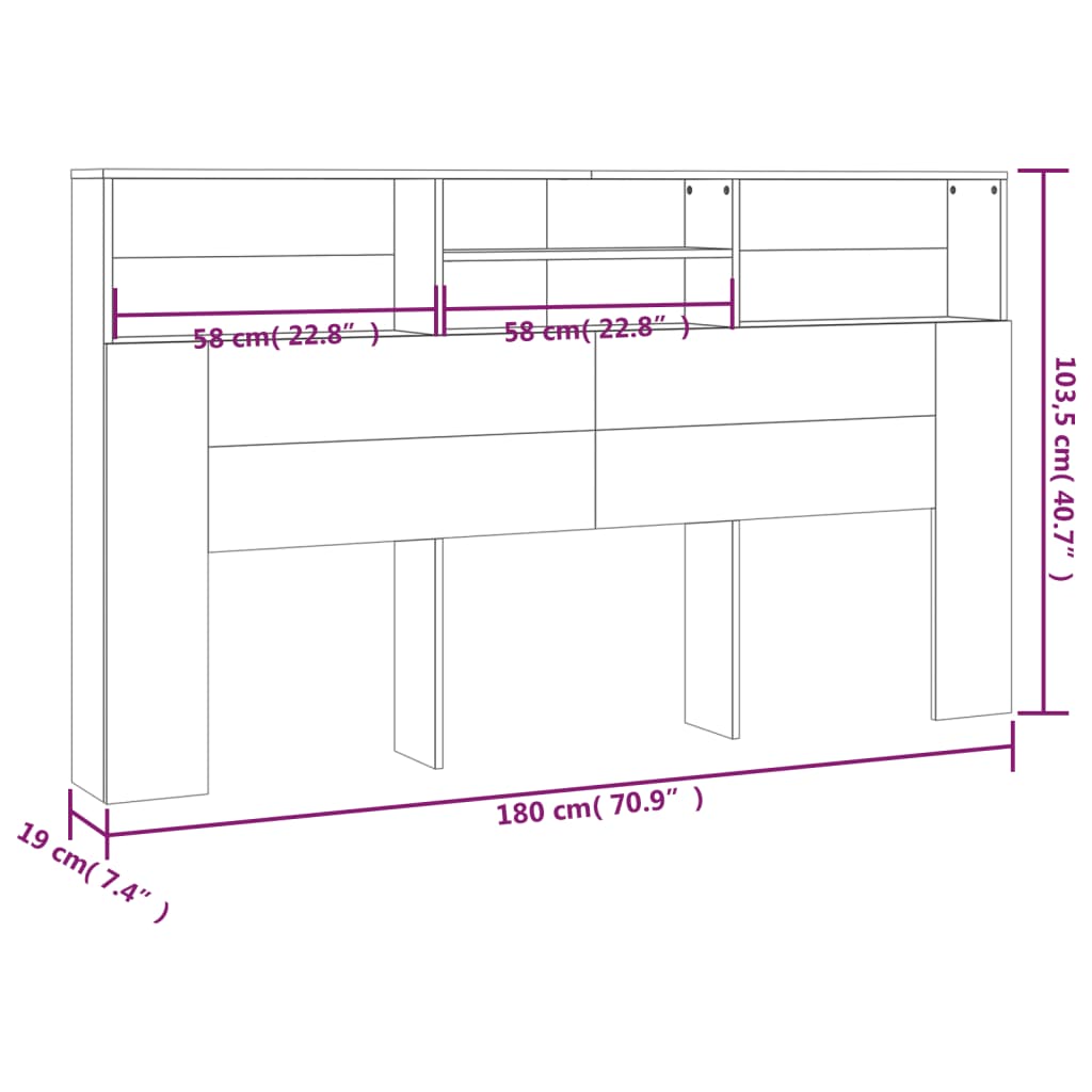 Hoofdbordkast 80X9X03,5 Cm Kleurig Gerookt eiken