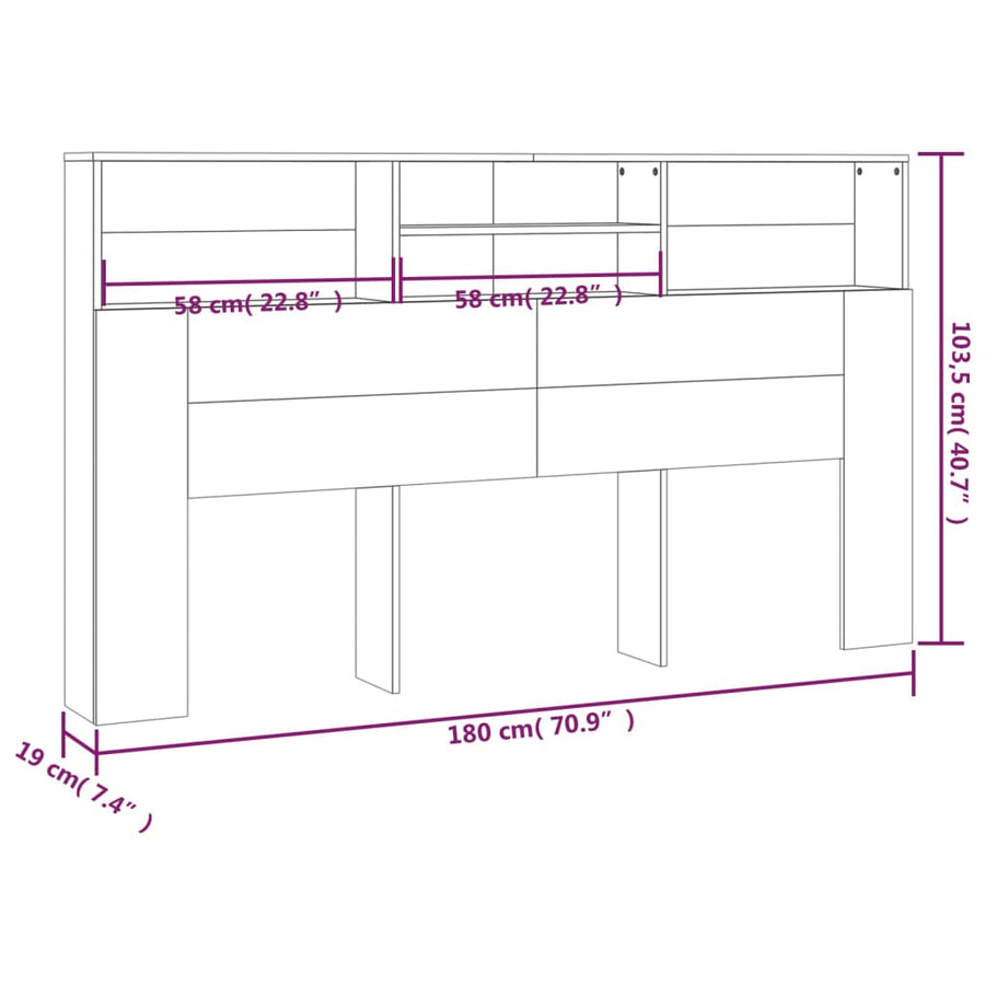 Hoofdbordkast 80X9X03,5 Cm Eikenkleurig Grijs sonoma
