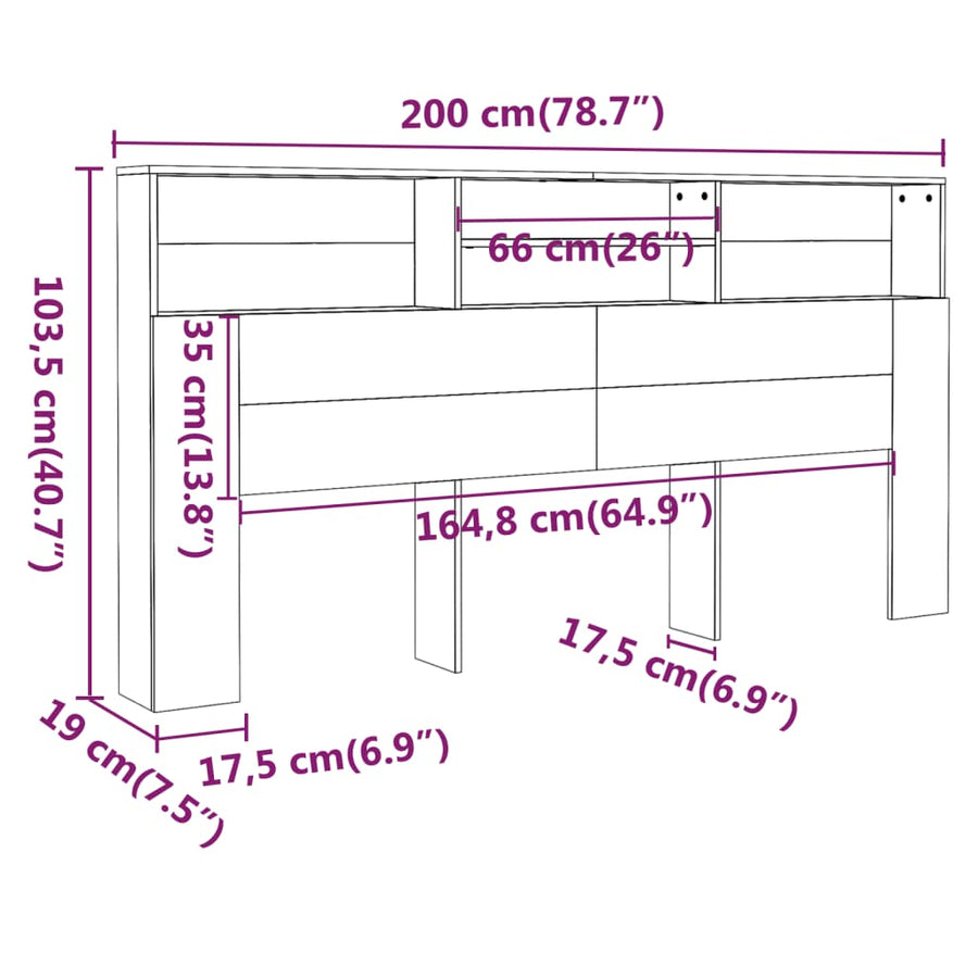 Hoofdbordkast 200X9X03,5 Cm Kleurig Gerookt eiken