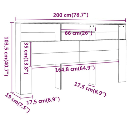 Hoofdbordkast 200X9X03,5 Cm Eikenkleurig Grijs sonoma