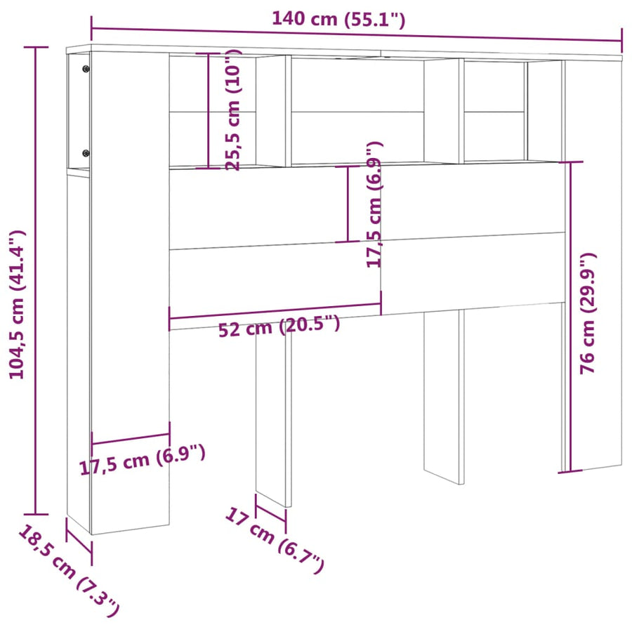 Hoofdbordkast 140x18,5x104,5 cm grijs sonoma eikenkleurig Grijs sonoma