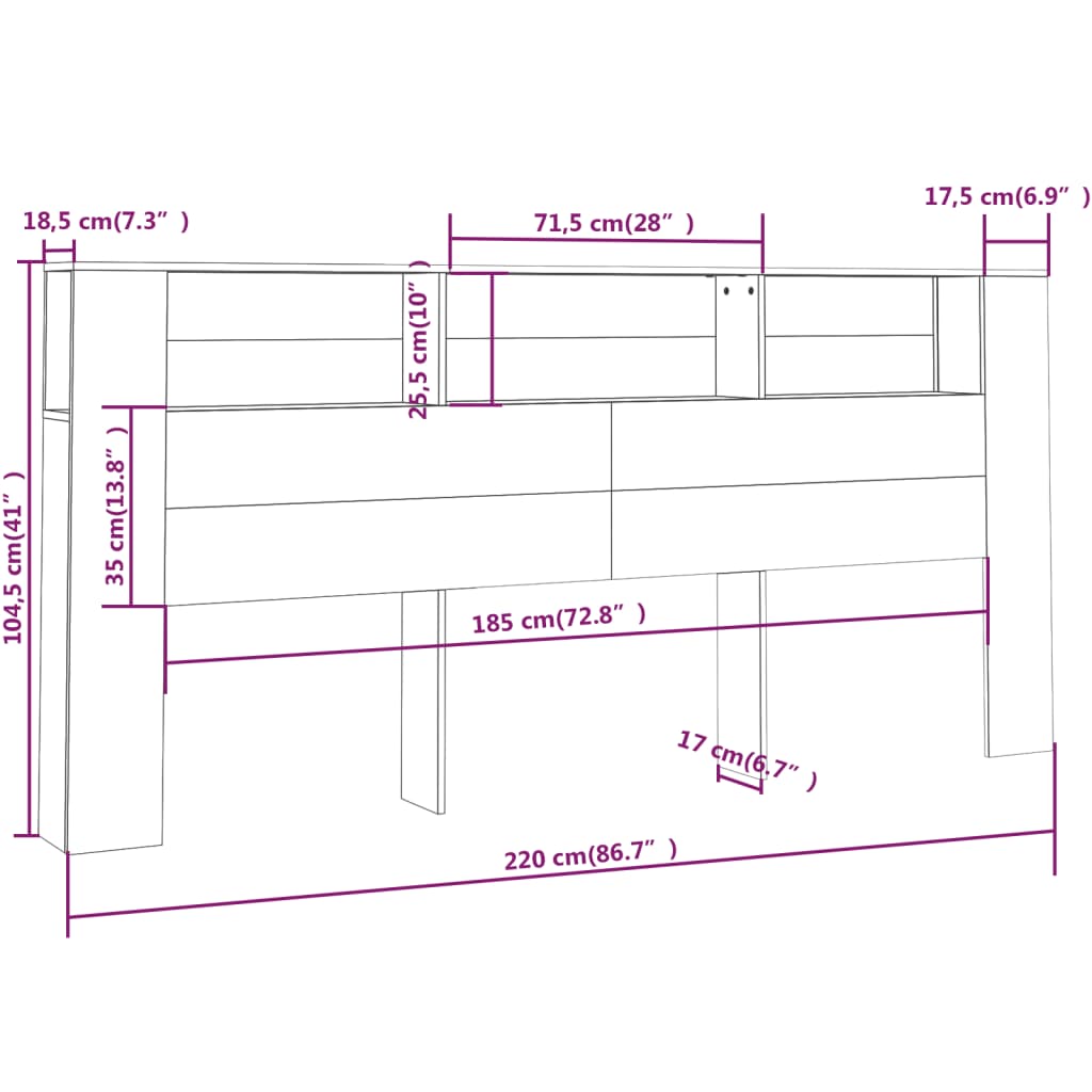 Hoofdbordkast 220X18,5X104,5 Cm Grijs Sonoma Eikenkleurig