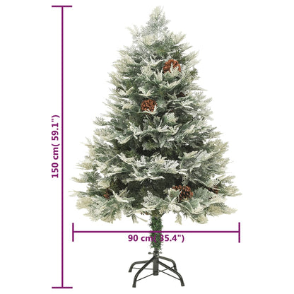 Kerstboom met LED en dennenappels 150 cm PVC en PE groen