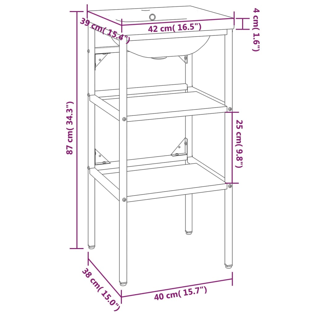 Wastafelframe Met Inbouwwastafel Ijzer Wit 40 x 38 x 83 cm