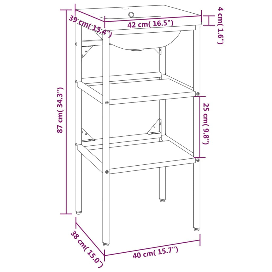Wastafelframe Met Inbouwwastafel Ijzer Wit 40 x 38 x 83 cm