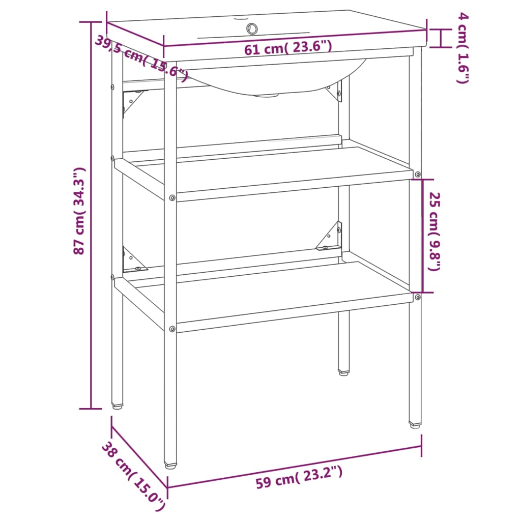 Wastafelframe met inbouwwastafel ijzer wit 59 x 38 x 83 cm Wit