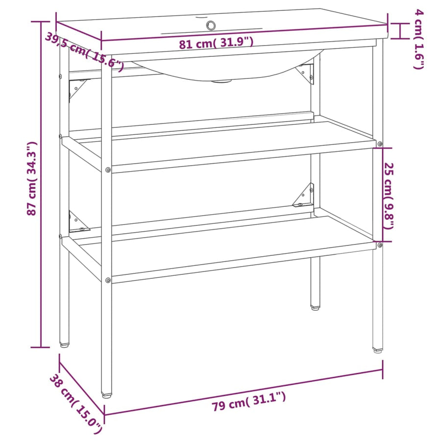 Wastafelframe met inbouwwastafel ijzer wit 79 x 38 x 83 cm Wit