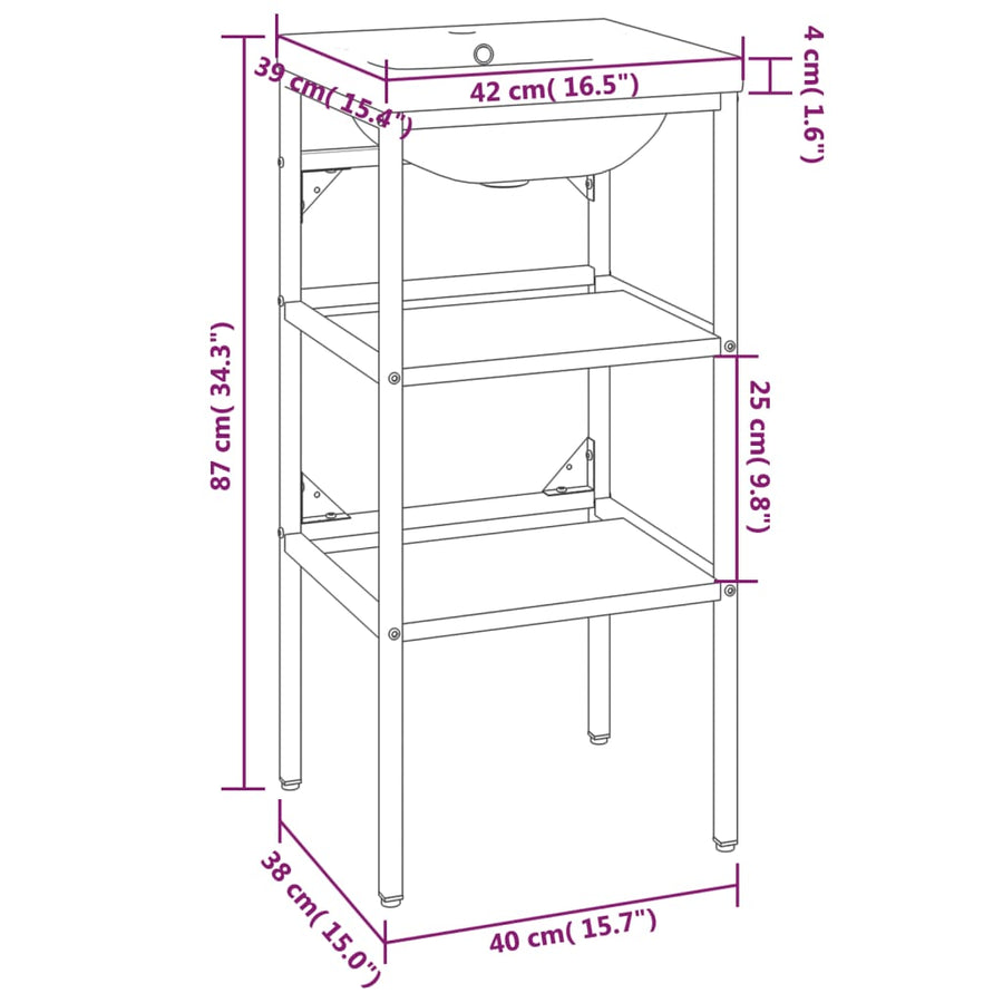 Wastafelframe Met Inbouwwastafel Ijzer 40 x 38 x 83 cm Zwart