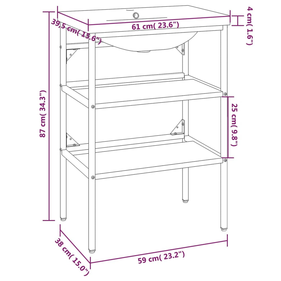 Wastafelframe Met Inbouwwastafel Ijzer 59 x 38 x 83 cm Zwart