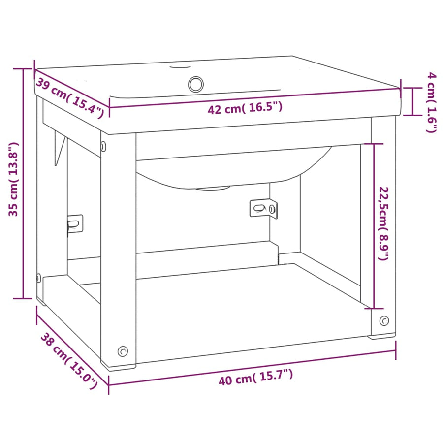 Wastafelframe Met Inbouwwastafel Ijzer 40 x 38 x 31 cm Wit