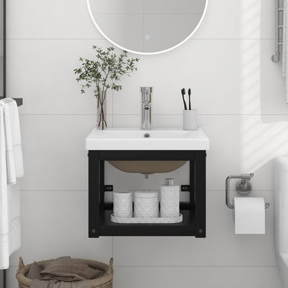 Wastafelframe Met Inbouwwastafel Ijzer 40 x 38 x 31 cm Zwart