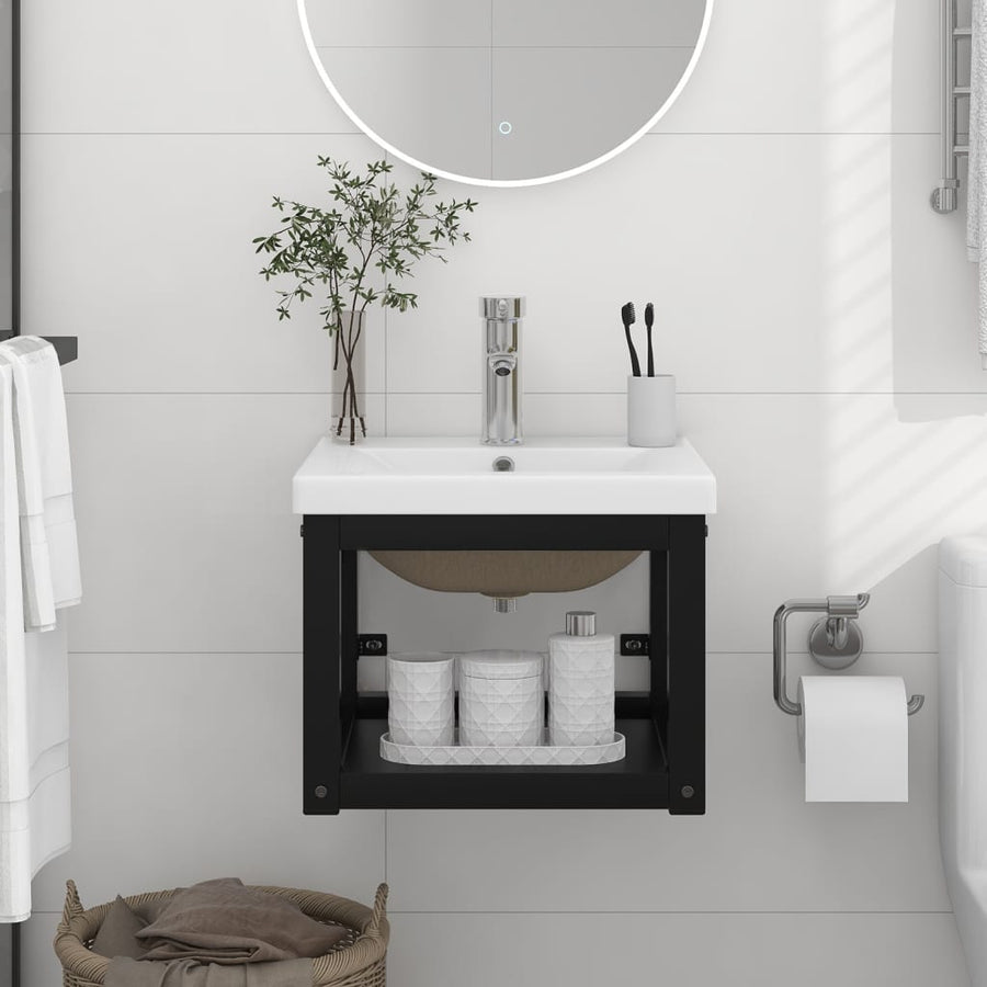Wastafelframe Met Inbouwwastafel Ijzer 40 x 38 x 31 cm Zwart
