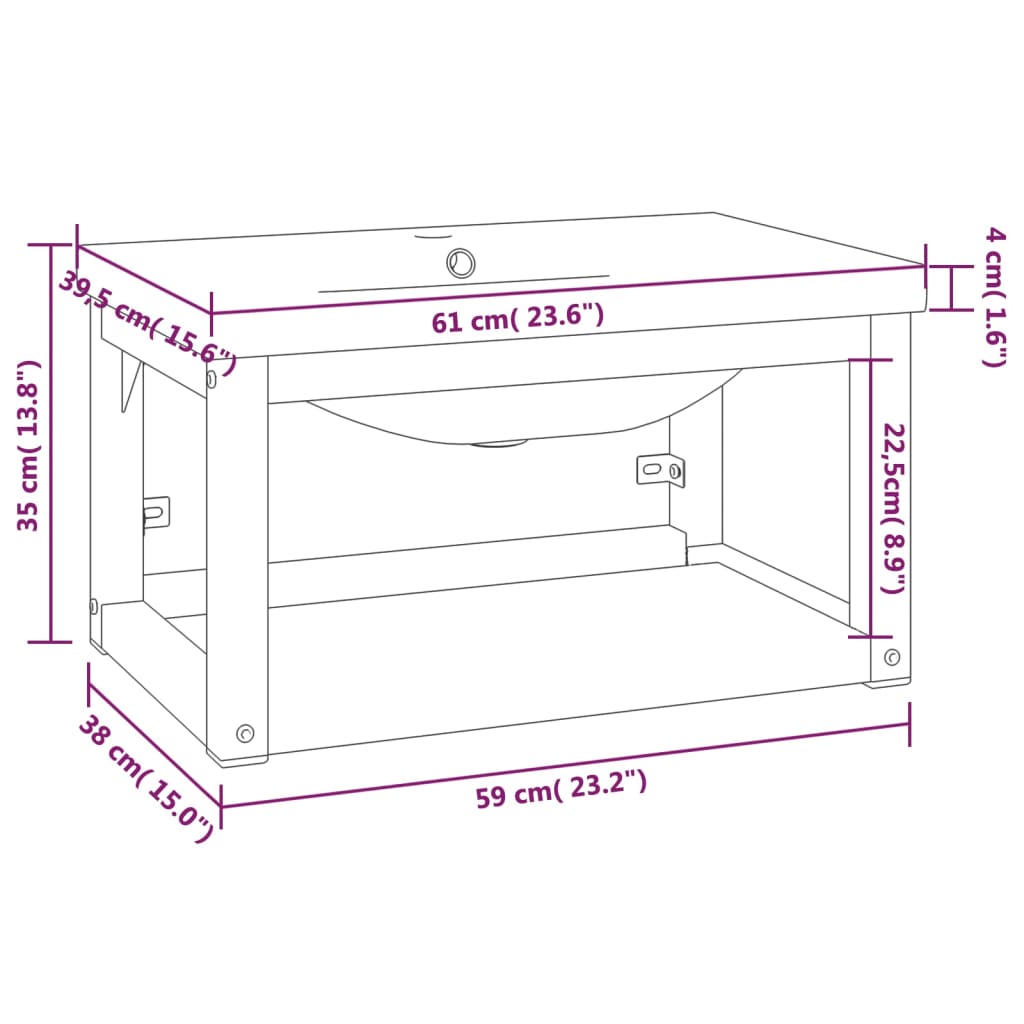 Wastafelframe Met Inbouwwastafel Ijzer Zwart 1 59 x 38 x 31 cm