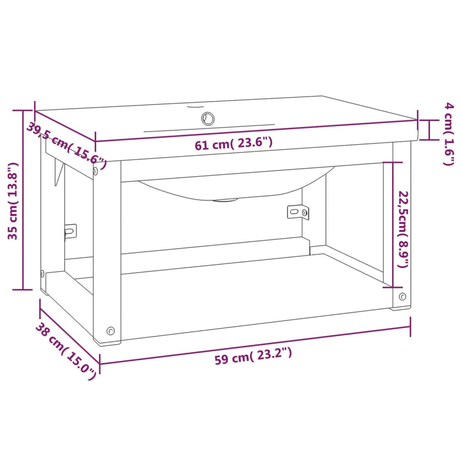 Wastafelframe Met Inbouwwastafel Ijzer Zwart 1 59 x 38 x 31 cm