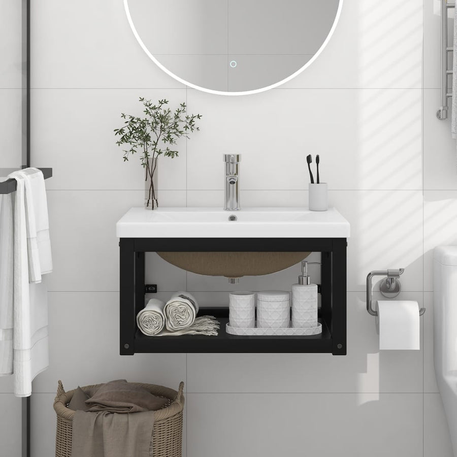 Wastafelframe Met Inbouwwastafel Ijzer Zwart 1 59 x 38 x 31 cm