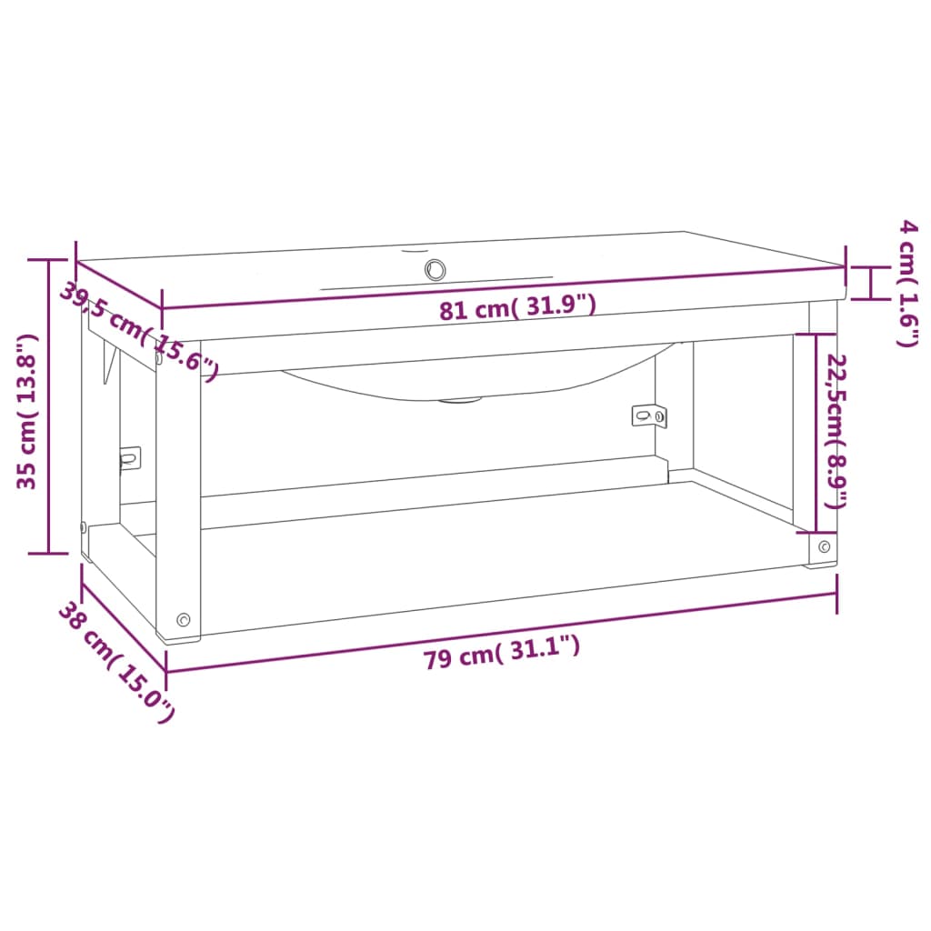 Wastafelframe Met Inbouwwastafel Ijzer 79 x 38 x 31 cm Zwart
