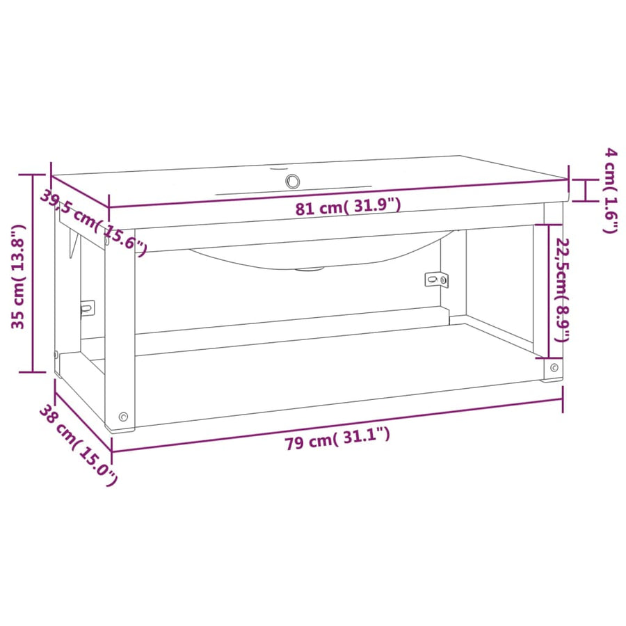 Wastafelframe Met Inbouwwastafel Ijzer 79 x 38 x 31 cm Zwart