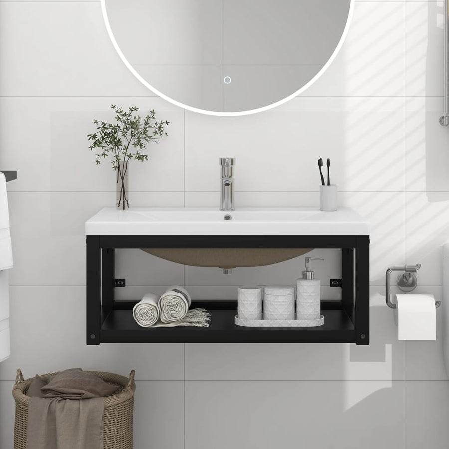 Wastafelframe Met Inbouwwastafel Ijzer 79 x 38 x 31 cm Zwart