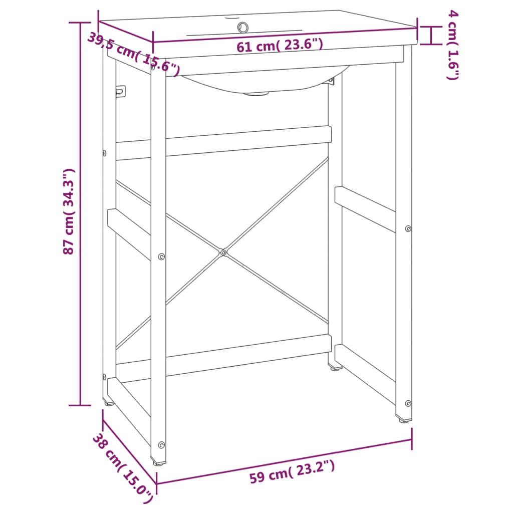 Wastafelframe met inbouwwastafel ijzer wit 59 x 38 x 83 cm Wit