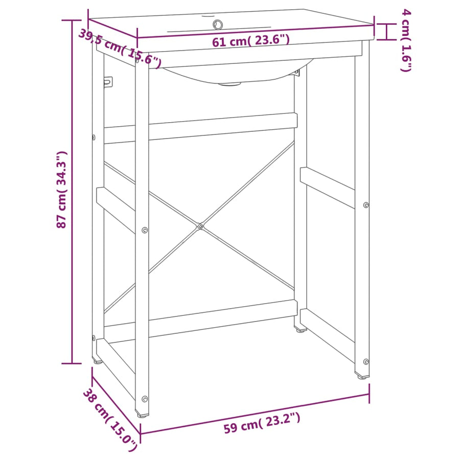 Wastafelframe met inbouwwastafel ijzer wit 59 x 38 x 83 cm Wit
