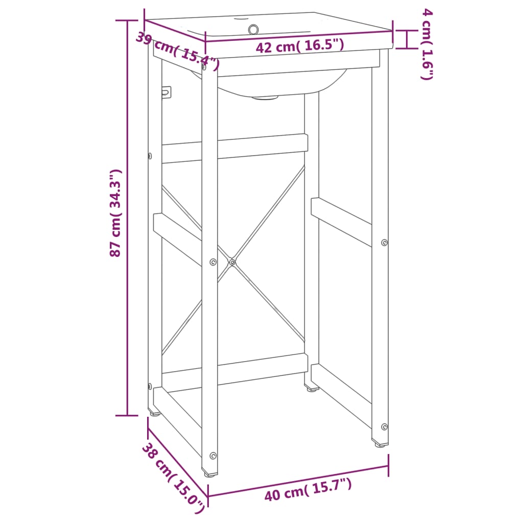 Wastafelframe Met Inbouwwastafel Ijzer 40 x 38 x 83 cm Zwart
