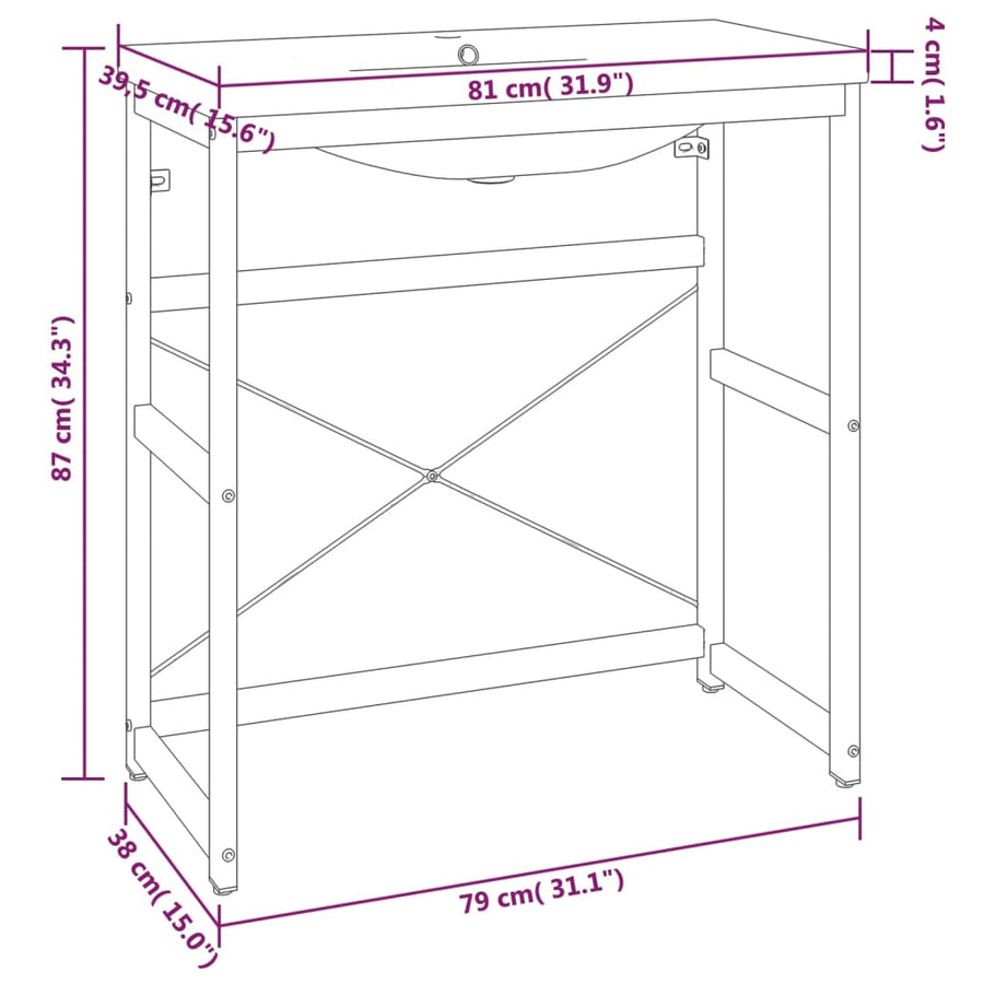 Wastafelframe met inbouwwastafel ijzer zwart 79 x 38 x 83 cm Zwart