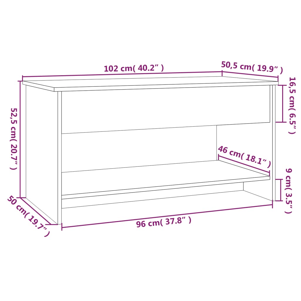 Salontafel 102X50X52,5 Cm Bewerkt Hout Wit