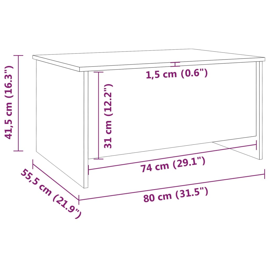 Salontafel 80X55,5X41,5 Cm Bewerkt Hout Kleurig 80 x 55 x 41.5 cm
