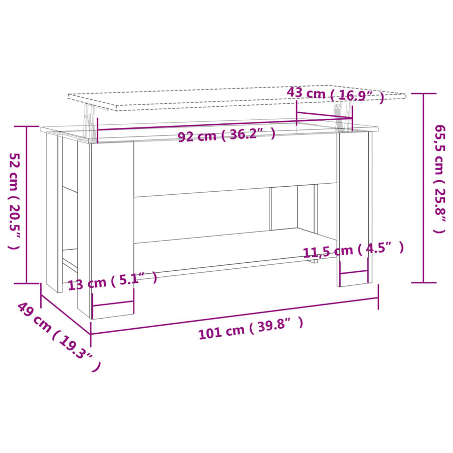 Salontafel 101X49X52 Cm Bewerkt Hout Sonoma Eikenkleurig