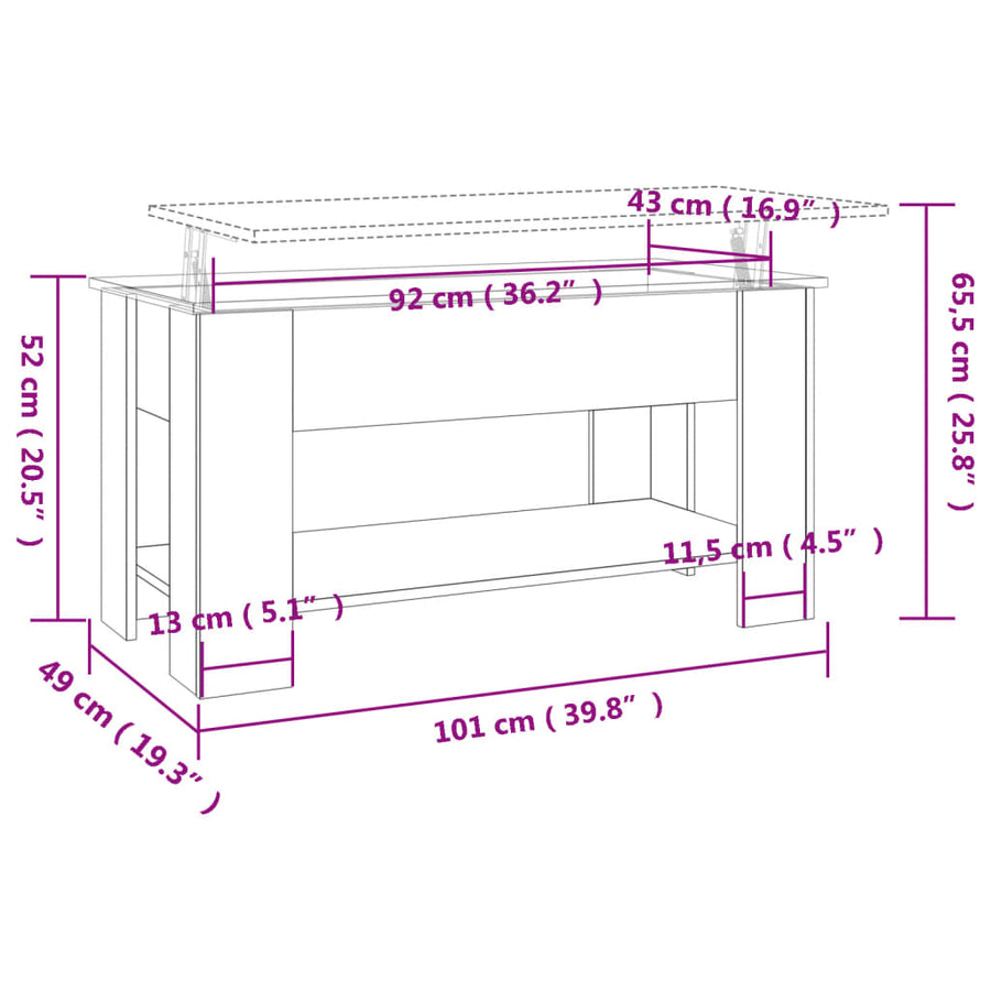 Salontafel 101X49X52 Cm Bewerkt Hout Betongrijs