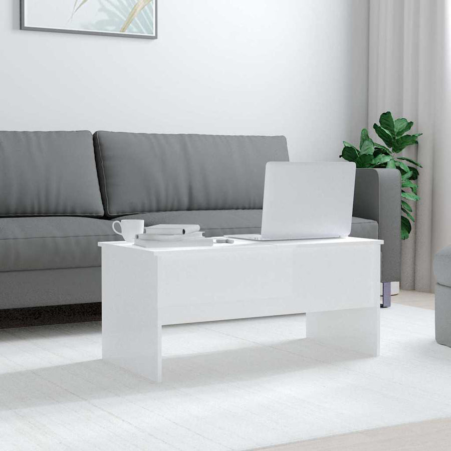 Salontafel 102x50,5x46,5 cm bewerkt hout hoogglans wit