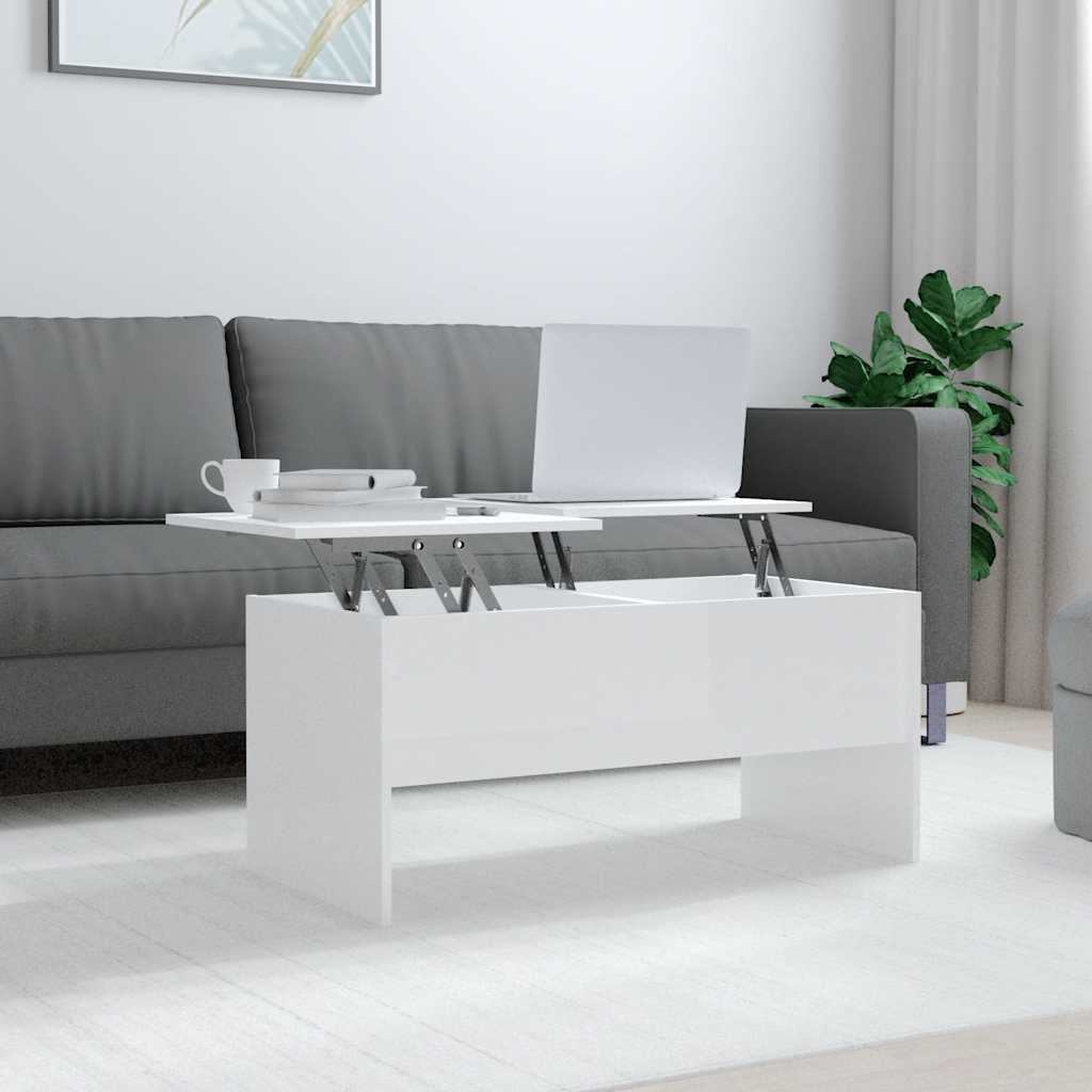 Salontafel 102x50,5x46,5 cm bewerkt hout hoogglans wit