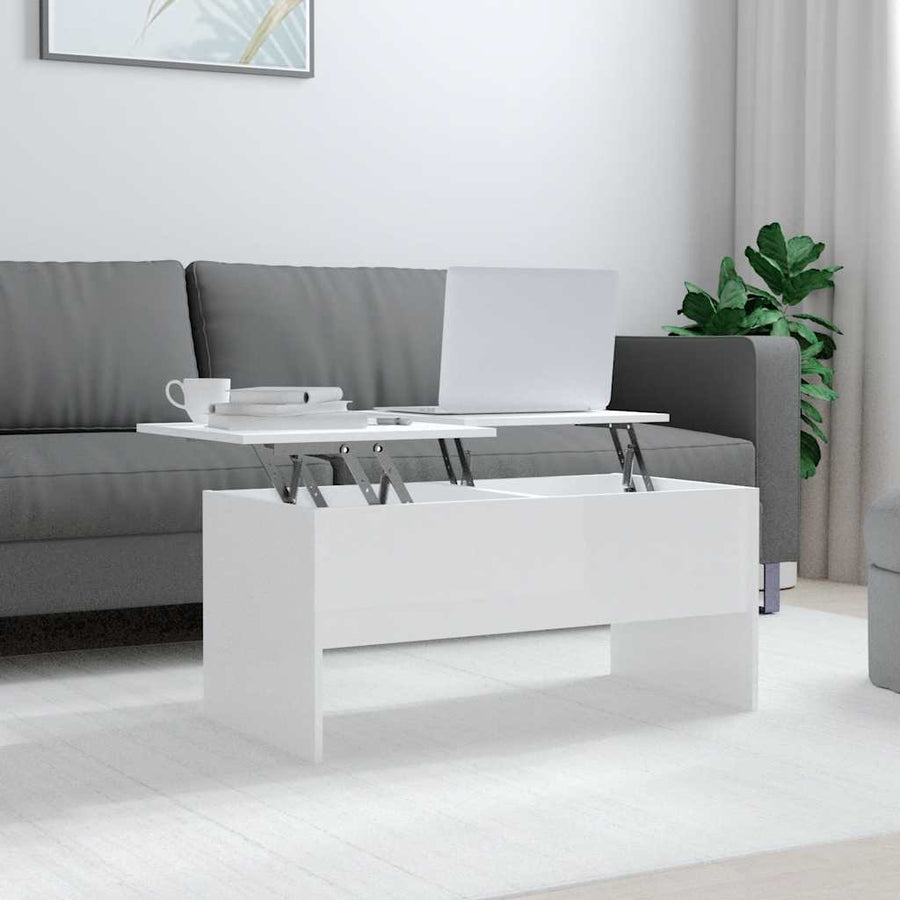 Salontafel 102x50,5x46,5 cm bewerkt hout hoogglans wit