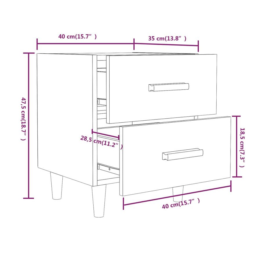 Nachtkastje 40X35X47,5 Cm Kleurig 1 Sonoma eiken