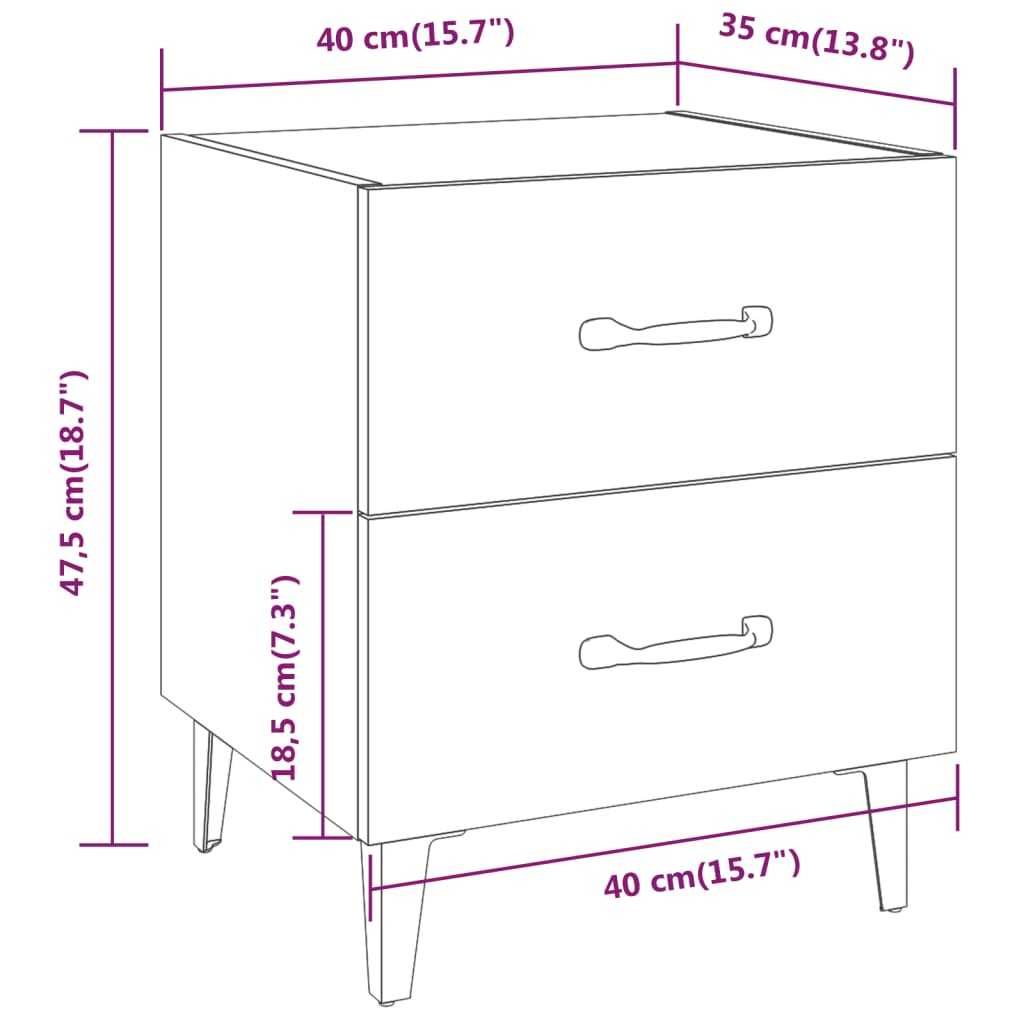 Nachtkastjes 2 St 40X35X47,5 Cm Wit