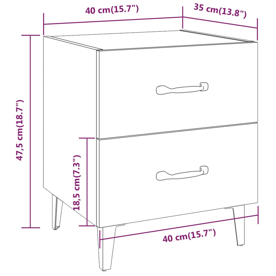 Nachtkastjes 2 St 40X35X47,5 Cm Wit