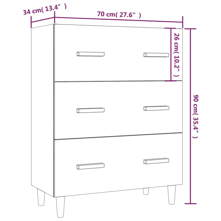 Dressoir 70X34X90 Cm Bewerkt Hout Wit