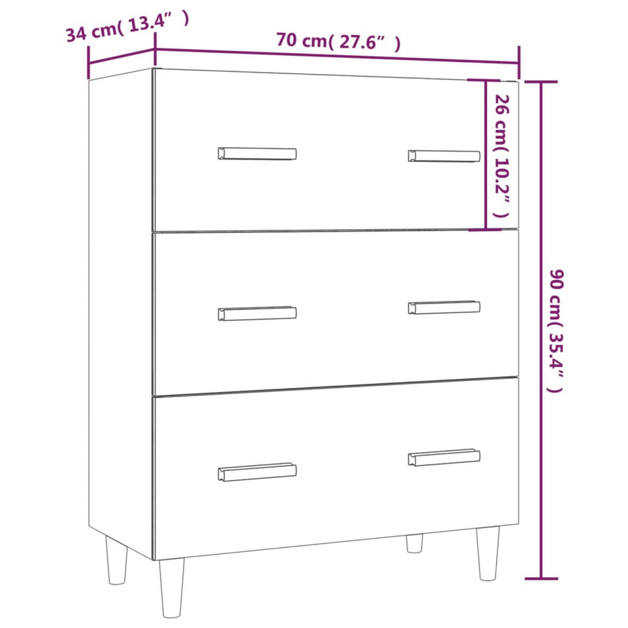 Dressoir 70X34X90 Cm Bewerkt Hout Betongrijs