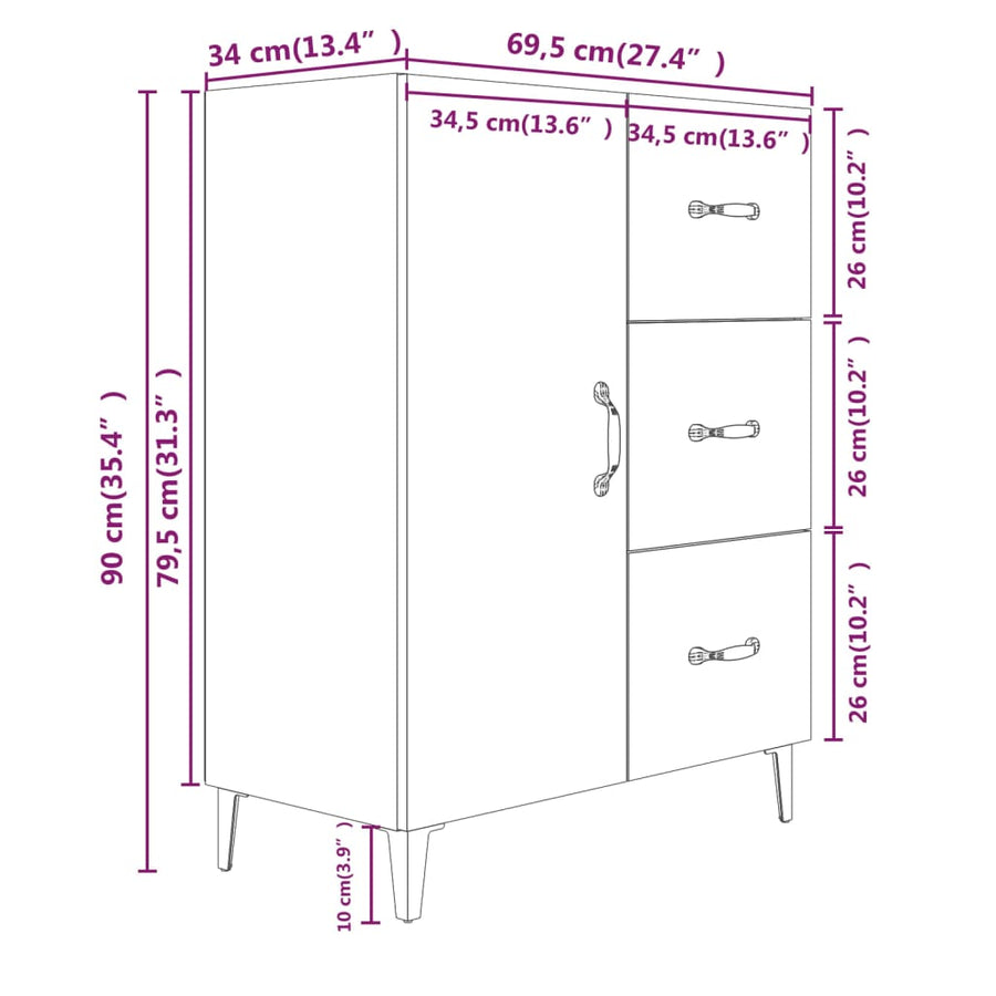 Dressoir 69,5X34X90 Cm Bewerkt Hout Wit