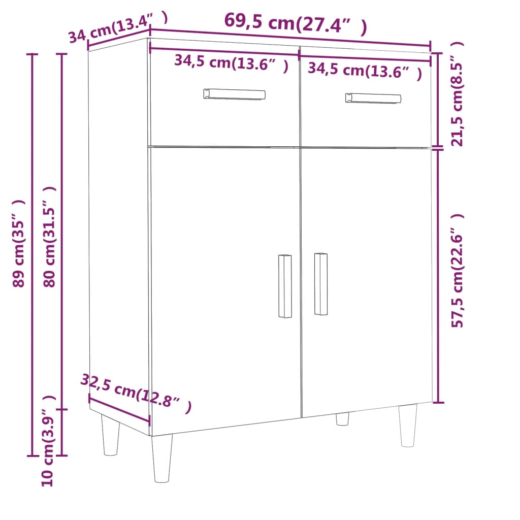 Dressoir 69,5X34X89 Cm Bewerkt Hout Betongrijs